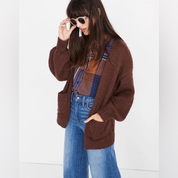 Madewell Sweaters - MADEWELL | burgundy Balloon-Sleeve Cardigan Sweater